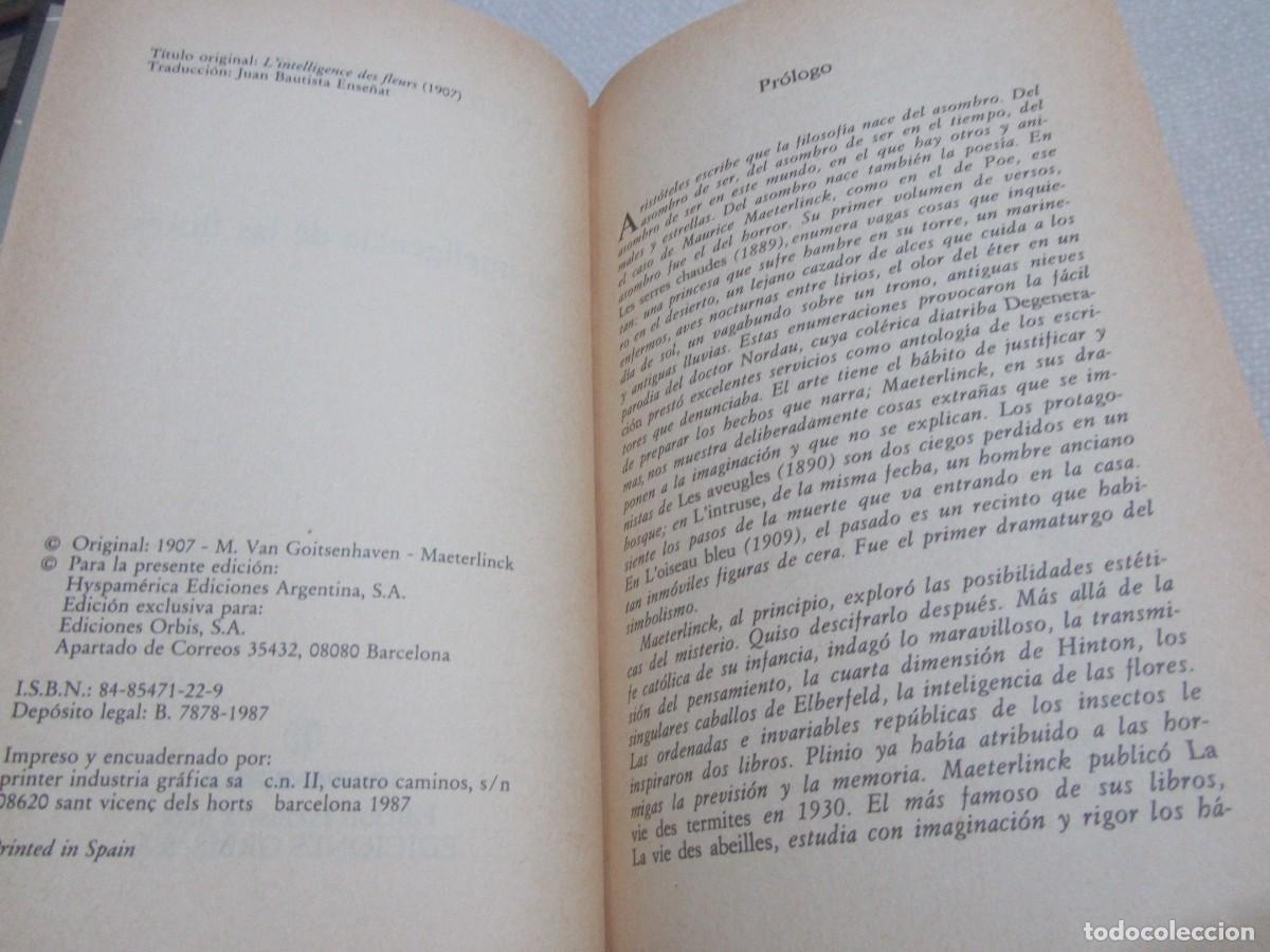 Libros de segunda mano: LA INTELIGENCIA DE LAS FLORES, LIBRO DE MAURICE MAETERLINCK. EDICIONES ORBIS,1987 - Foto 4