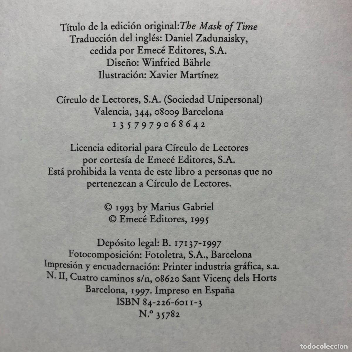Libros de segunda mano: MARIUS GABRIEL - M&Aacute;SCARAS DEL TIEMPO - C&Iacute;RCULO DE LECTORES / 375 - Foto 4
