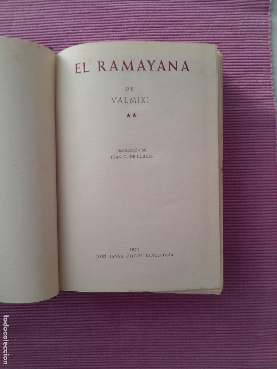 Libros de segunda mano: EL RAMAYANA DE VALKIMI. TOMO II. JOSE JAN&Eacute;S 1952.