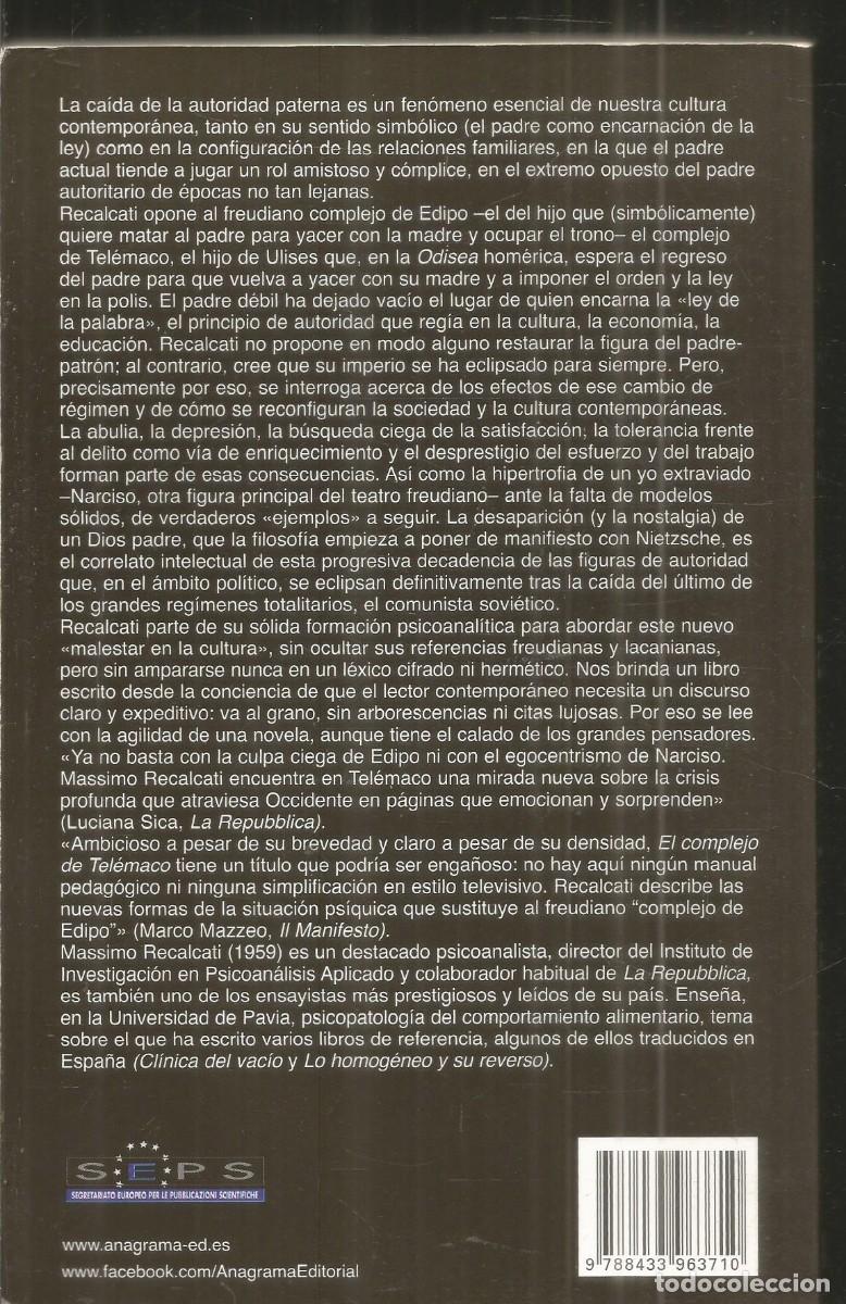 Libros de segunda mano: MASSIMO RECALCATI. EL COMPLEJO DE TELEMACO. ANAGRAMA. PRIMERA EDICION - Foto 2