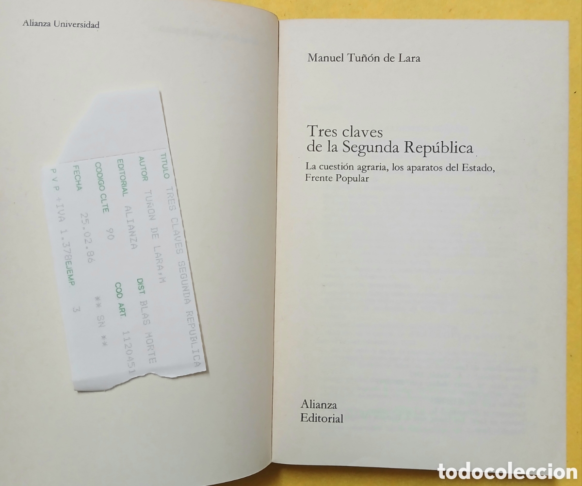 Libros de segunda mano: Tres claves de la Segunda Rep&uacute;blica - Foto 3