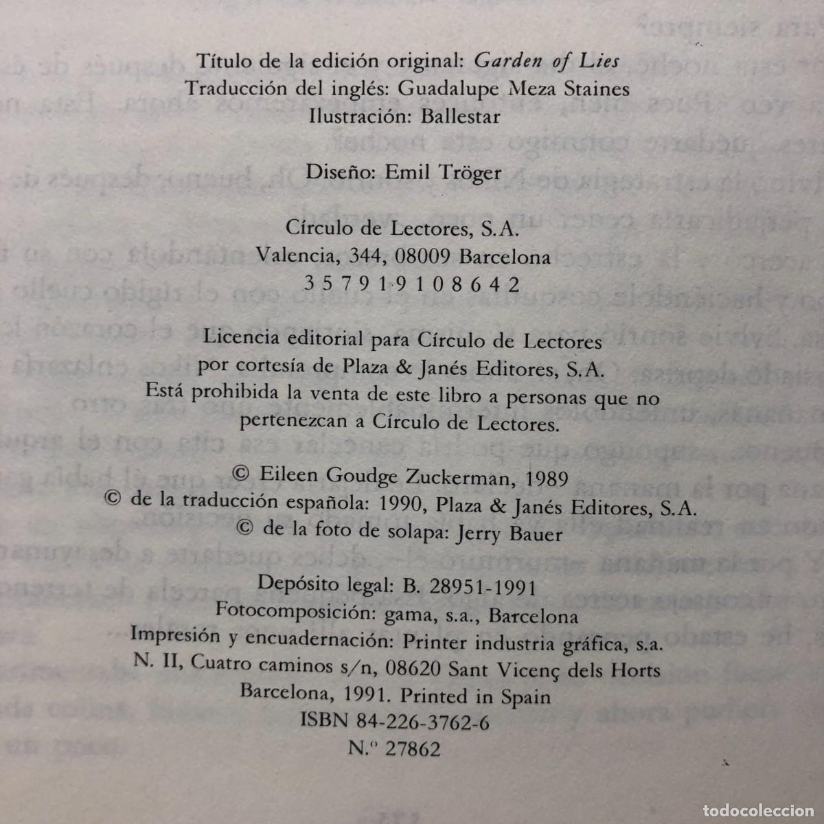 Libros de segunda mano: EL JARD&Iacute;N DE LAS MENTIRAS - EILEEN GOUDGE - C&Iacute;RCULO DE LECTORES / 1185 - Foto 4