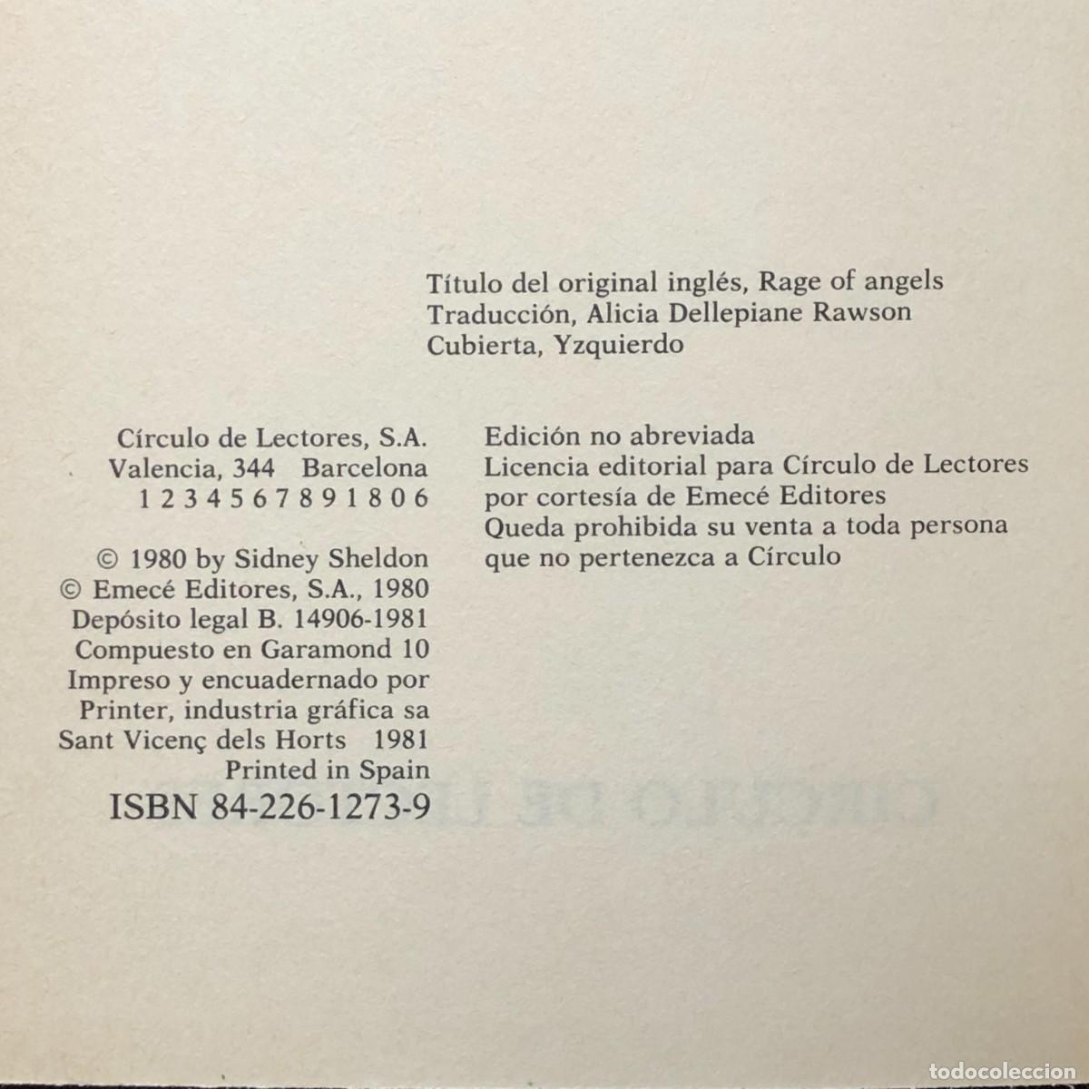 Libros de segunda mano: SIDNEY SHELDON - VENGANZA DE ANGELES - C&Iacute;RCULO DE LECTORES / 1186 - Foto 4