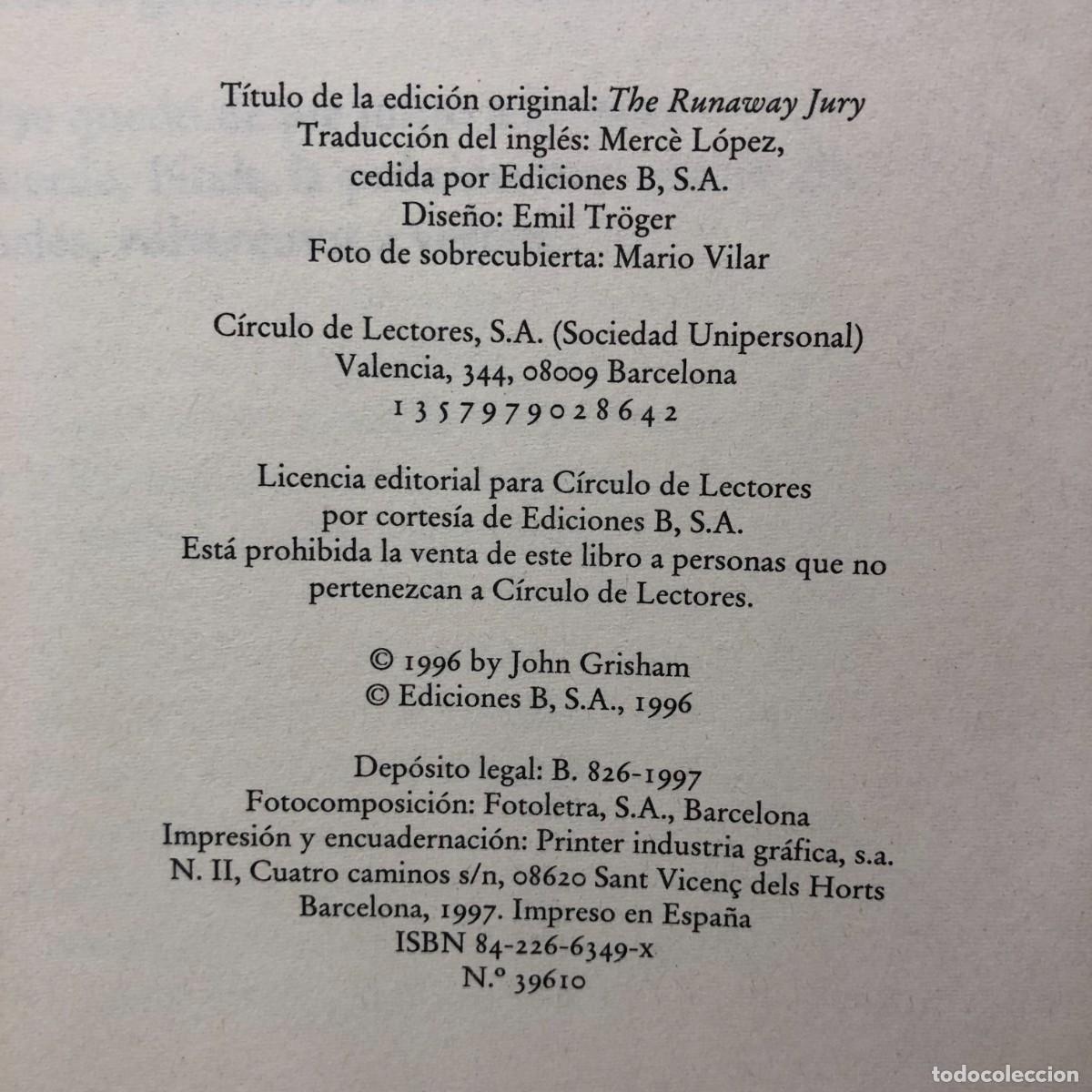 Libros de segunda mano: JOHN GRISHAM - EL JURADO - C&Iacute;RCULO DE LECTORES / 1190 - Foto 4