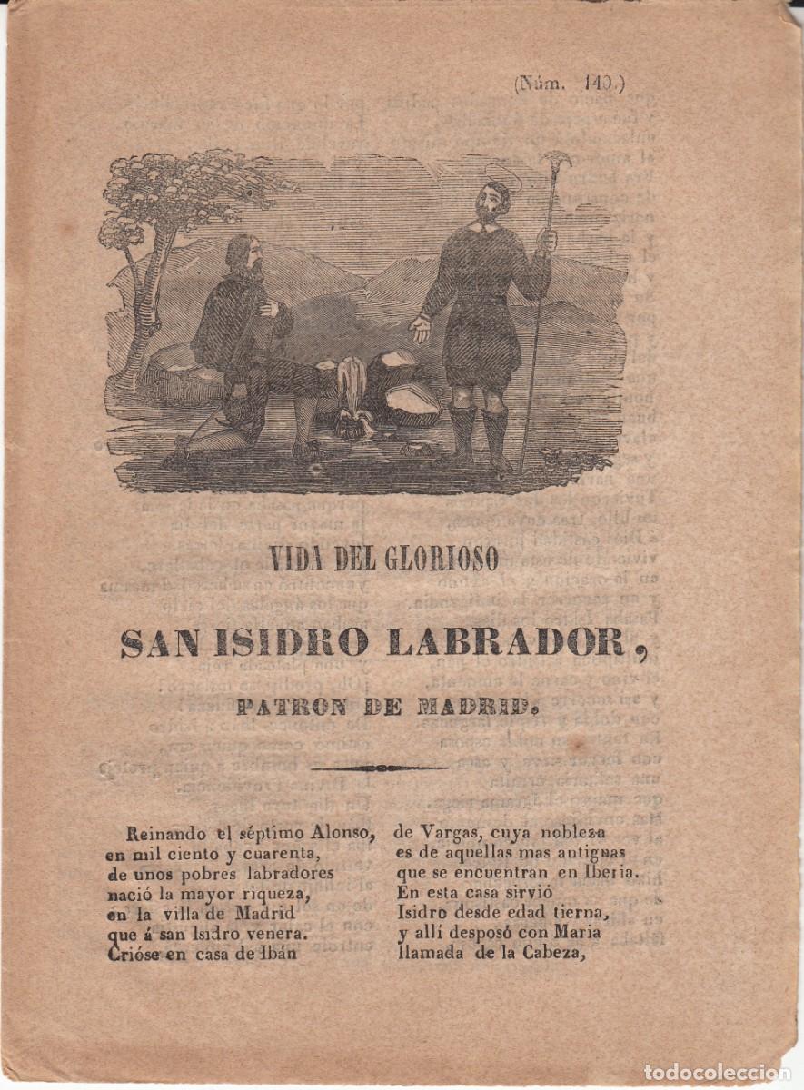 Libros de segunda mano: PLIEGO DE CORDEL - ROMAN&Ccedil;OS - VIDA DEL GLORIOSO SAN ISIDRO LABRADOR - PATR&Oacute;N DE MADRID - 1853