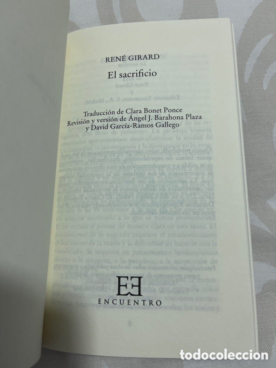 Libros de segunda mano: LIBRO. El sacrificio. Ren&eacute; Girard. Ed encuentro. 2012 - Foto 2