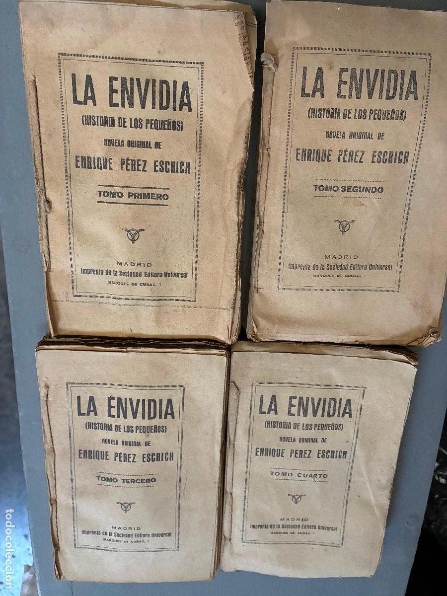 Libros de segunda mano: La envidia Enriquece Perez Escrich 4 tomos sin encuadernar completos cosidos se&ntilde;ales del tiempo