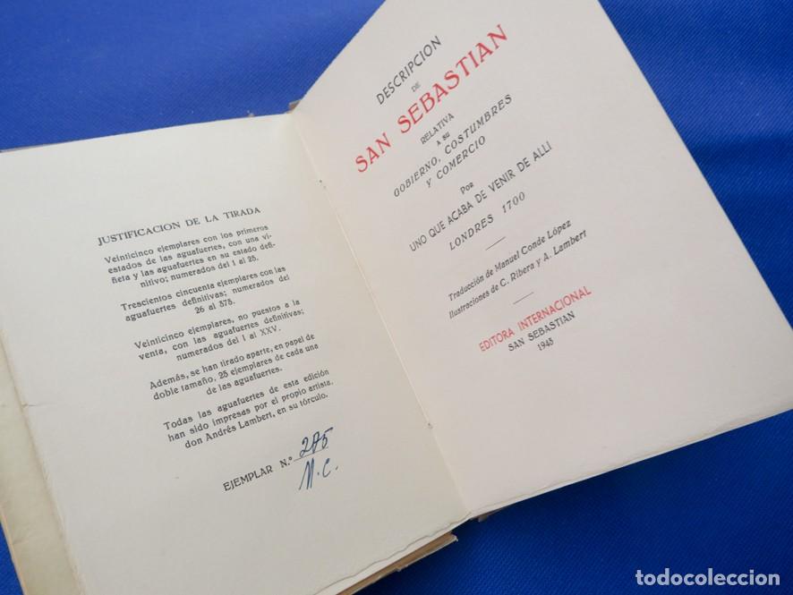 Libros de segunda mano: UNA DESCRIPCI&Oacute;N DE SAN SEBASTI&Aacute;N. TRADUCCI&Oacute;N DE MANUEL CONDE. DEDICADO. ED. LIMITADA. 1943