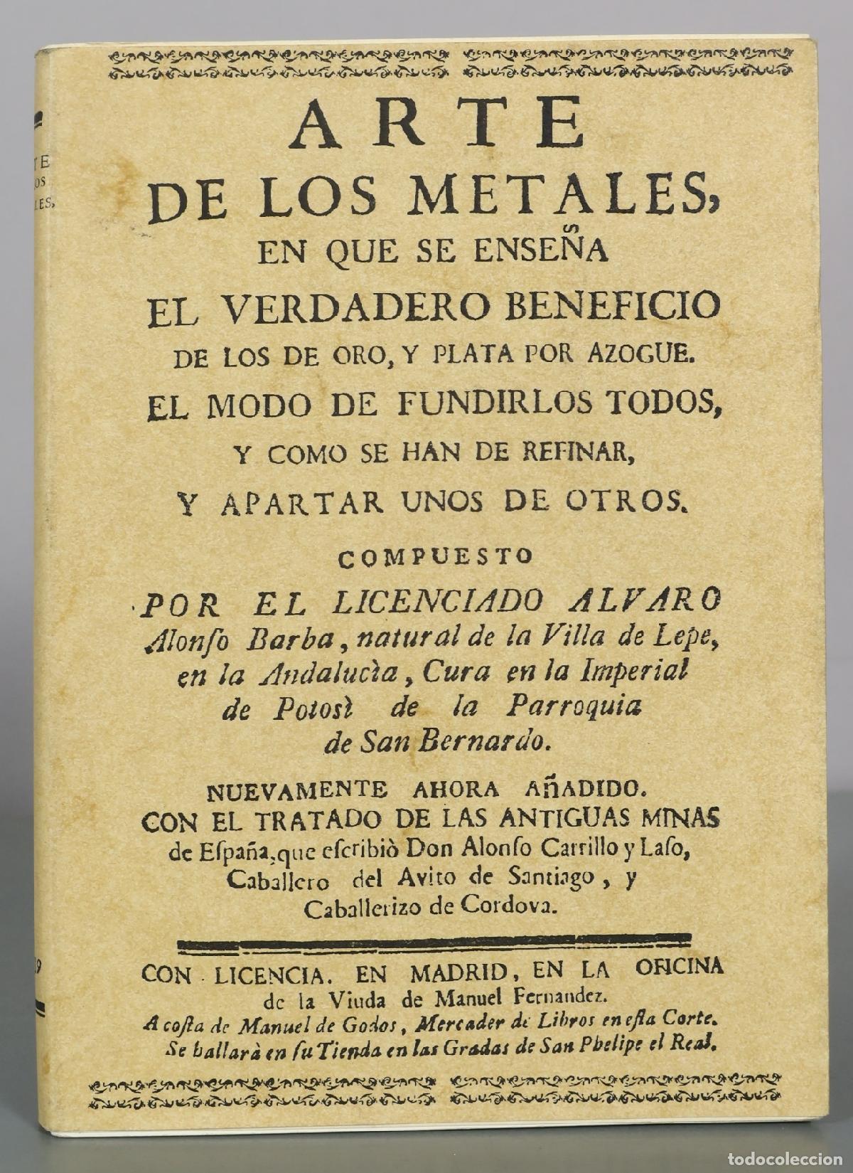 Libros de segunda mano: Arte de los metales - &Aacute;lvaro Alonso Barba - Editorial Maxtor FACSIMIL