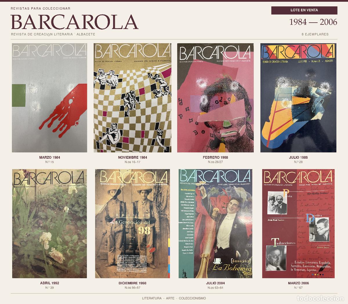 Libros de segunda mano: BARCAROLA &mdash; Lote de 8 revistas de creaci&oacute;n literaria de Albacete (1984&ndash;2006)