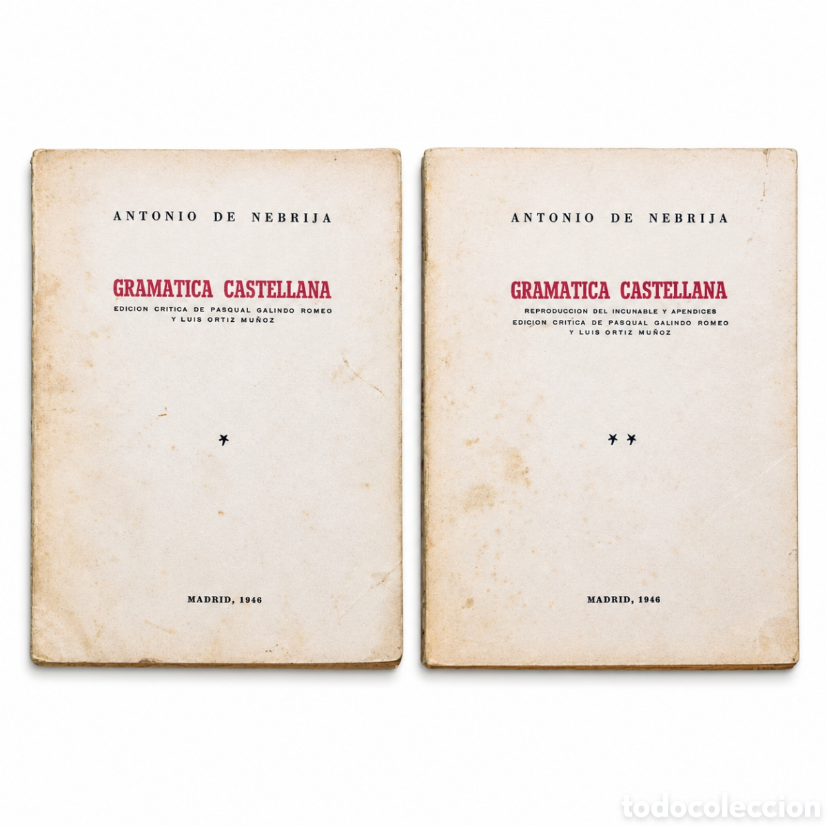 Libros de segunda mano: Antonio de Nebrija &ndash; Gram&aacute;tica castellana. Dos tomos &ndash; 1946 &ndash; LML