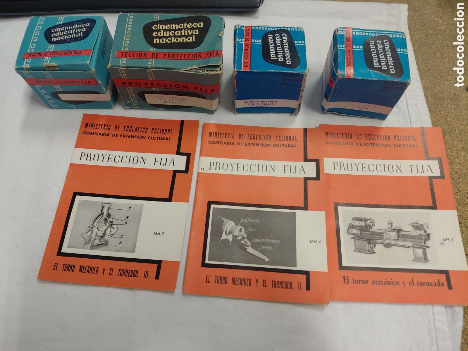 Libros de segunda mano: PROYECCION FIJA.EL TORNO MECANICO Y EL TORNEADO.3 LIBRETOS I-II-III.4 CAJA CON DIAPOSITIVAS.LEER
