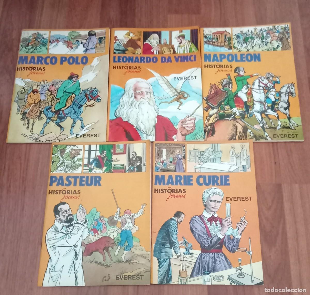 Libros de segunda mano: HISTORIAS. jovenes. EVEREST.. marie curie - napoleon - pasteur - marco polo - leonardo da vinci