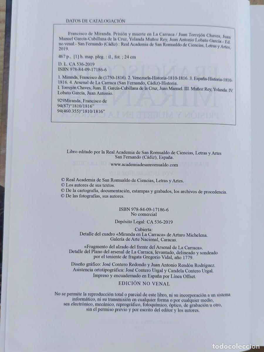 Libros de segunda mano: Francisco de Miranda - Prisi&oacute;n y muerte en la Carraca - 2019 - Foto 3