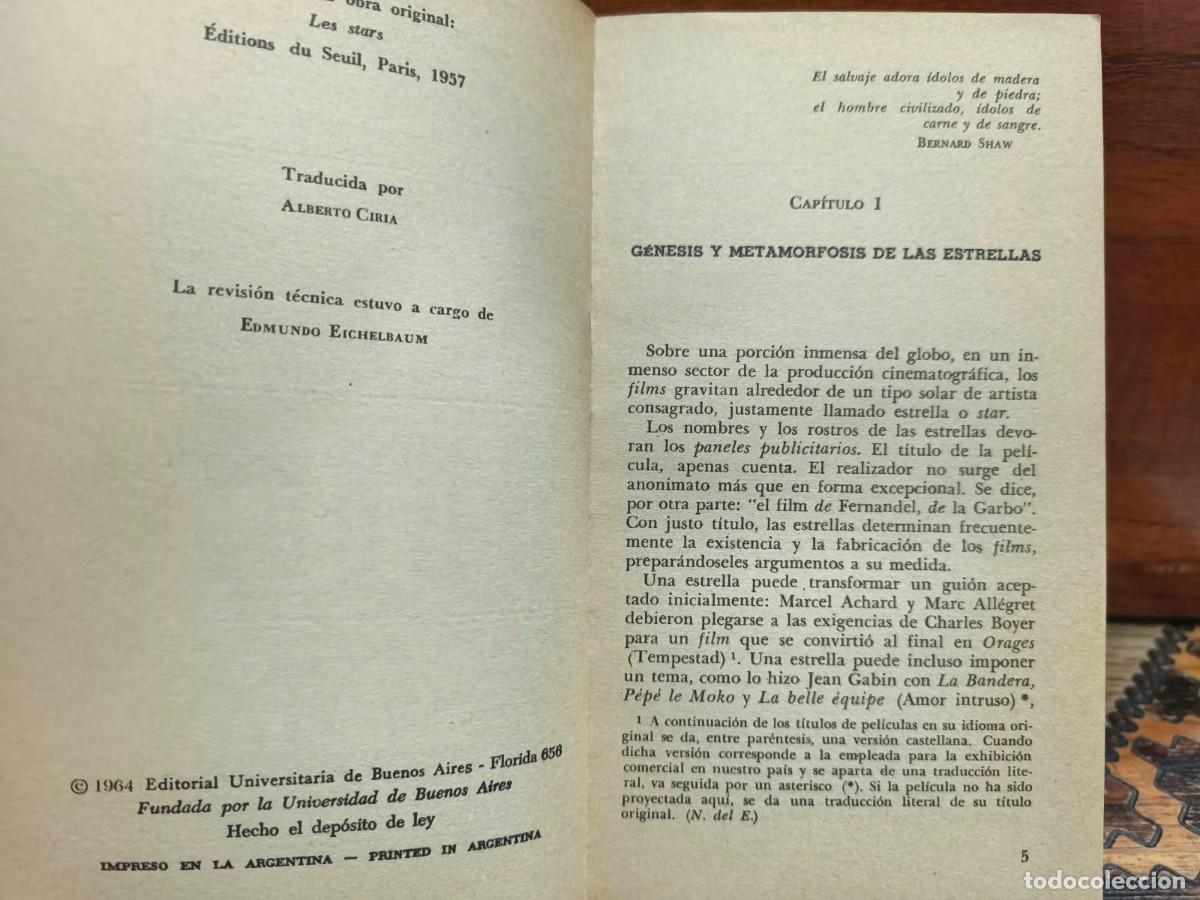 Libros de segunda mano: Edgar Morin &mdash; Las estrellas del cine &mdash; Eudeba &mdash; 1964 - Foto 2