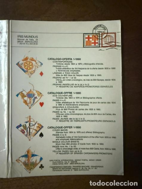 Libros de segunda mano: Cat&aacute;logo-oferta Iris Mundus 1990 barajas espa&ntilde;olas naiperos promotores