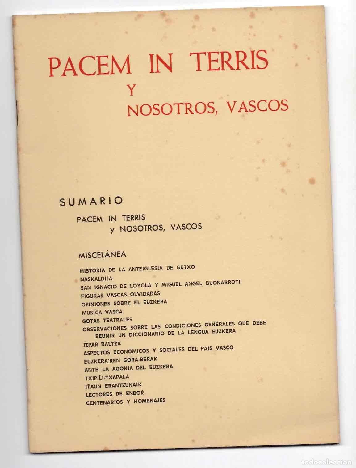 Libros de segunda mano: PACEM IN TERRIS Y NOSOTROS, VASCOS. BILBAO, 1962