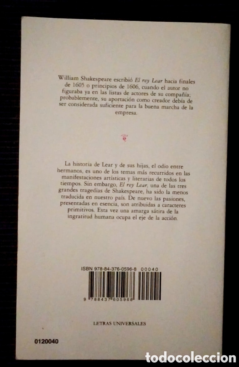 Libros: William Shakespeare. El rey Lear. C&aacute;tedra de letras Hispanicas - Foto 2