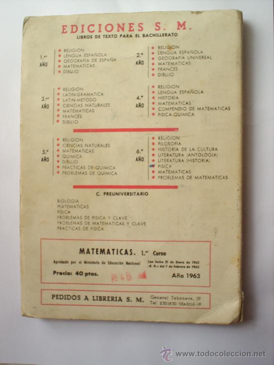 Libros de segunda mano: MATEMATICAS -I-1963 EDICIONES S.M. - Foto 2
