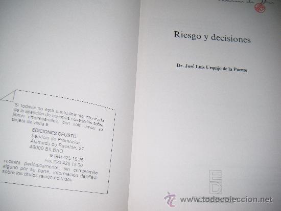 Libros de segunda mano: Riesgo y Decisiones de J.L. Urquijo - Foto 2
