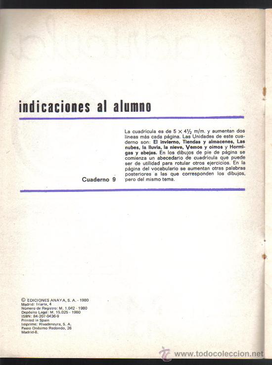 Libros de segunda mano: CUADERNO - CUADR&Iacute;CULA 9 (SIN USAR) - EDICIONES ANAYA, 1980. - Foto 2