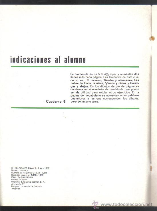 Libros de segunda mano: CUADERNO - CUADR&Iacute;CULA 9 (SIN USAR) - EDICIONES ANAYA, 1982. - Foto 2