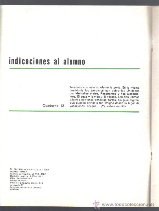 Libros de segunda mano: CUADERNO - CUADR&Iacute;CULA 12 - ANAYA 1982. - Foto 2