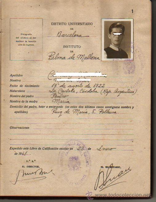 Livros em segunda m&atilde;o: 1941  LIBRO DE CALIFICACION ESCOLAR, CON FOTOGRAFIA Y POLIZAS