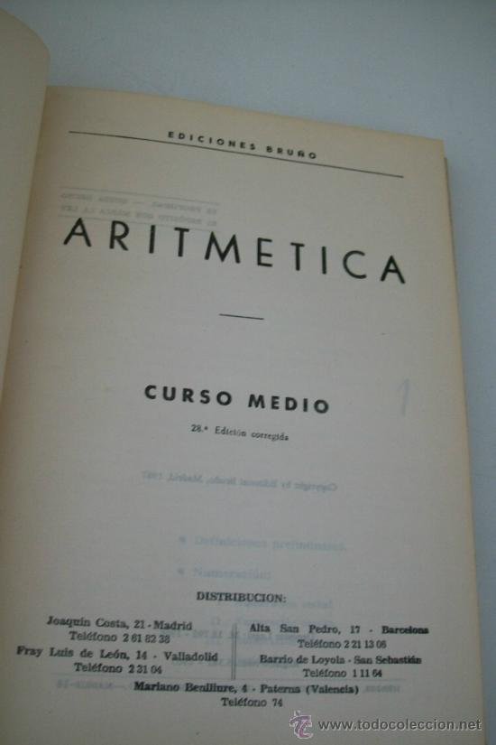 Libros de segunda mano: ARITM&Eacute;TICA ,CURSO MEDIO -2&ordm; GRADO- EDICIONES BRU&Ntilde;O-1967 - Foto 3