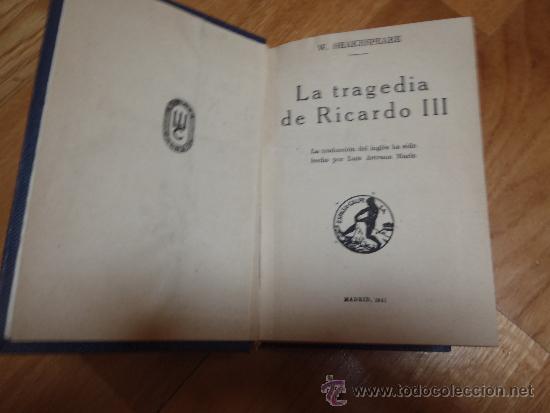 Libros de segunda mano: LIBRO TRAGEDIA DE RICARDO III DE SAKESPEARE 1941 - Foto 1