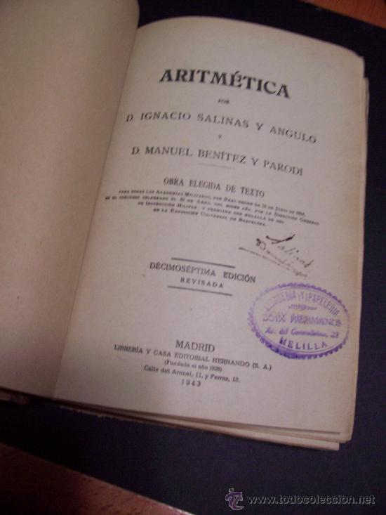 Libros de segunda mano: ARITMETICA - SALINAS Y BENITEZ - ED. HERNANDO / MADRID 1943 - Foto 2