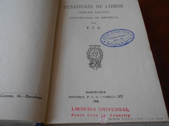 Libros de segunda mano: TENEDUR&Iacute;A DE LIBROS TERCER GRADO, EDITORIAL FTD, 1926 - Foto 2