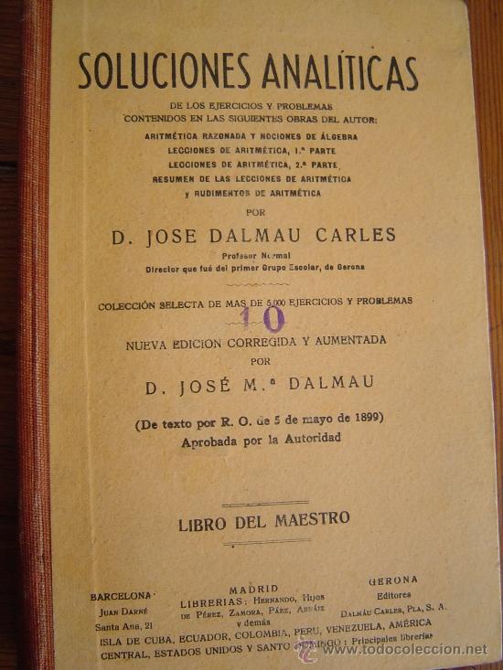Second hand books: Antiguo libro de escuela Soluciones Analiticas.Libro del Maestro.