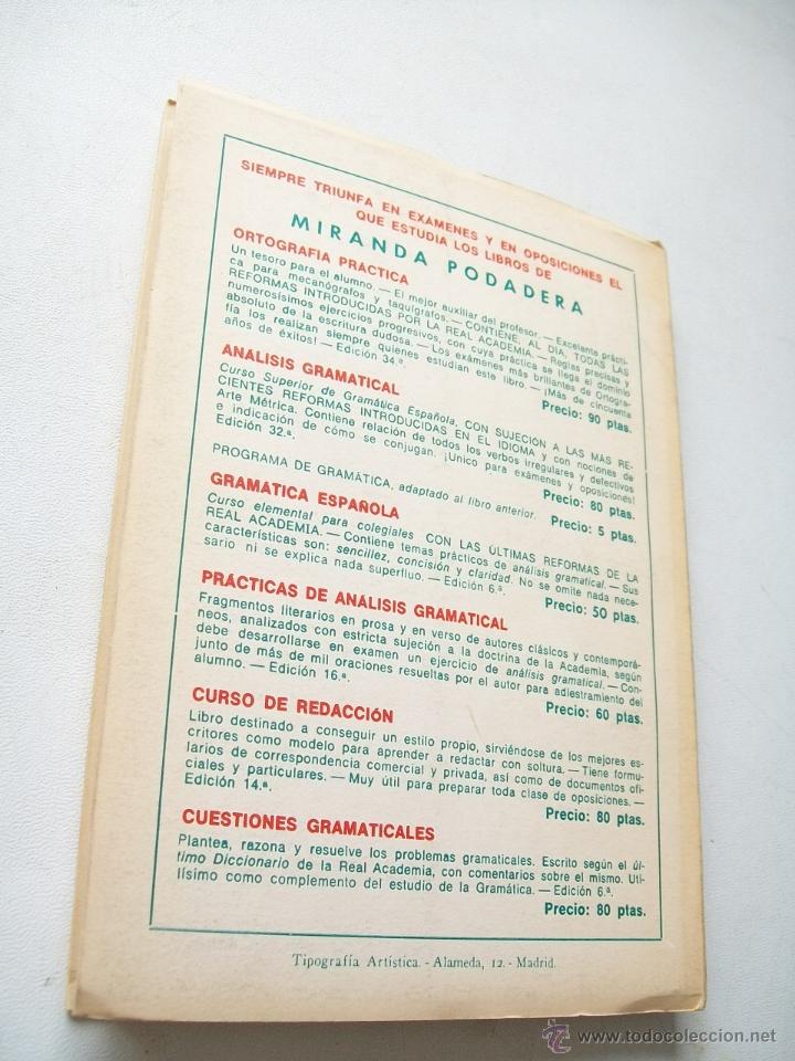 Libros de segunda mano: GRAM&Aacute;TICA ESPA&Ntilde;OLA, CON PR&Aacute;CTICAS DE AN&Aacute;LISIS-CURSO ELEMENTAL-LUIS MIRANDA PODADERA-1968- - Foto 2