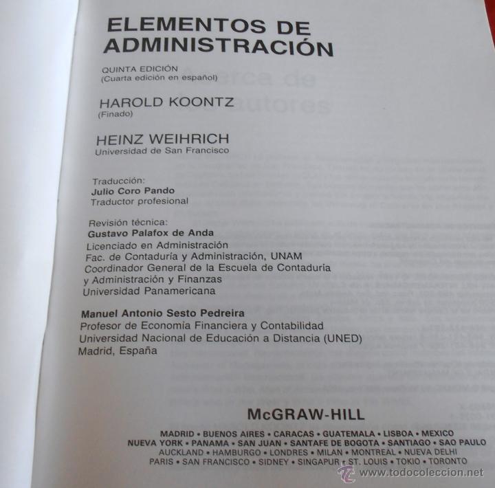 Libros de segunda mano: ELEMENTOS DE ADMINISTRACION, HAROLD KOONTZ, HEINZ WEIHRICH - Foto 2