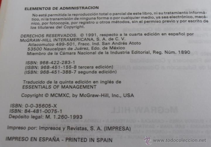 Libros de segunda mano: ELEMENTOS DE ADMINISTRACION, HAROLD KOONTZ, HEINZ WEIHRICH - Foto 3