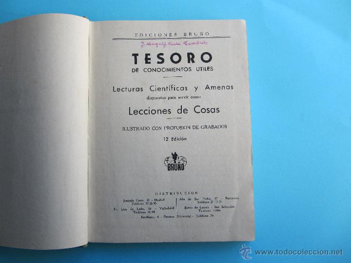 Libros de segunda mano: TESORO DE CONOCIMIENTOS UTILES. EDICIONES BRU&Ntilde;O, 1958. - Foto 2
