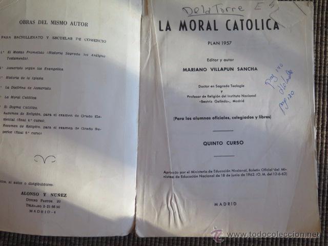Libros de segunda mano: La Moral Cat&oacute;lica. Quinto 5&ordm; Bachillerato - Foto 2