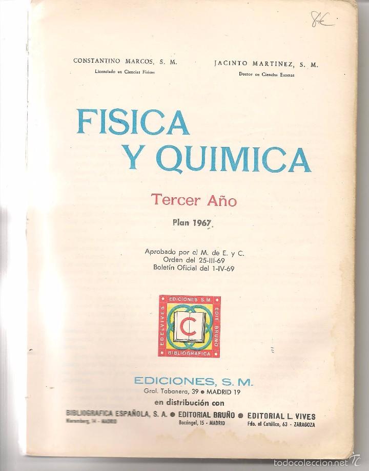 Libros de segunda mano: F&Iacute;SICA Y QU&Iacute;MICA. 3&ordm;.  EDICIONES S. M. 1969.   (Z32) - Foto 2