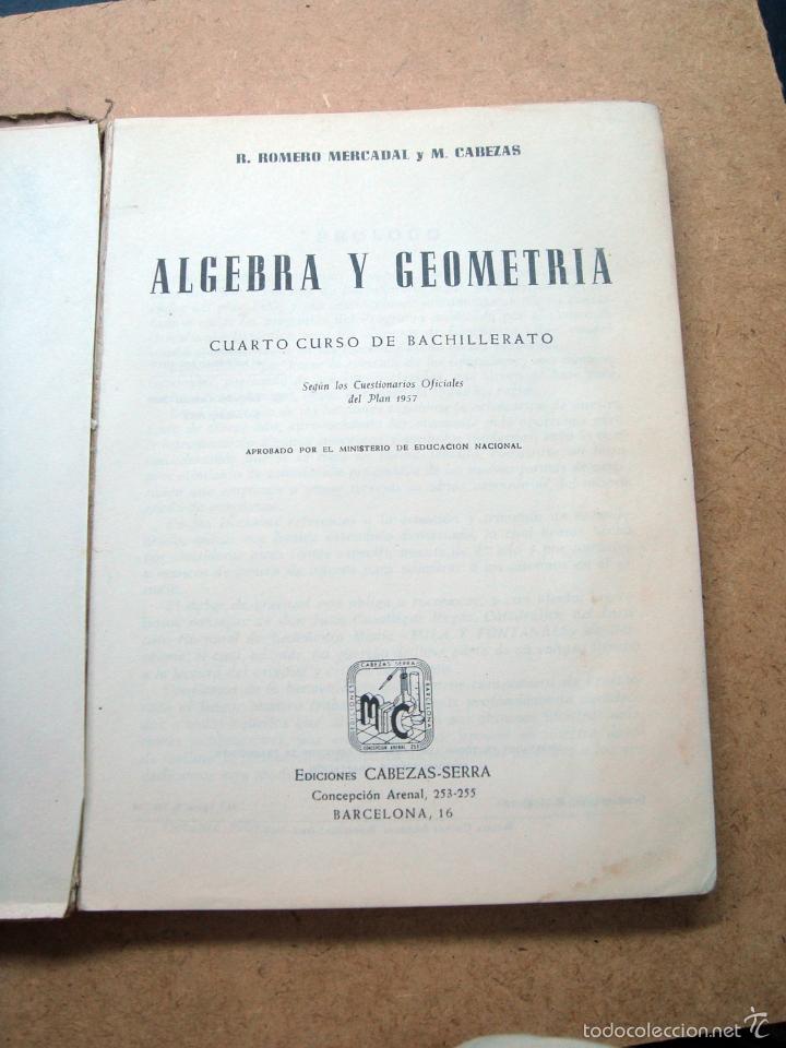 Libros de segunda mano: Libro texto algebra y geometria, 4 curso bachilleroto 1975 - Foto 2