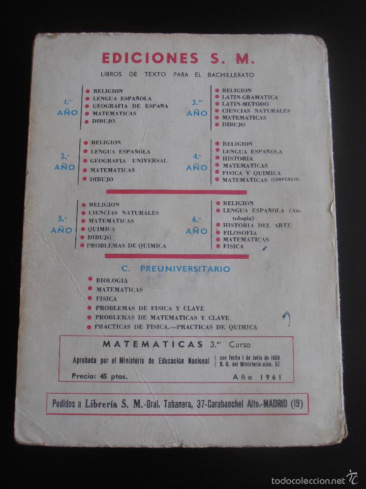 Libros de segunda mano: ANTIGUO LIBRO DE TEXTO MATEMATICAS 3&ordm; EDITORIAL S.M 1959 - Foto 5