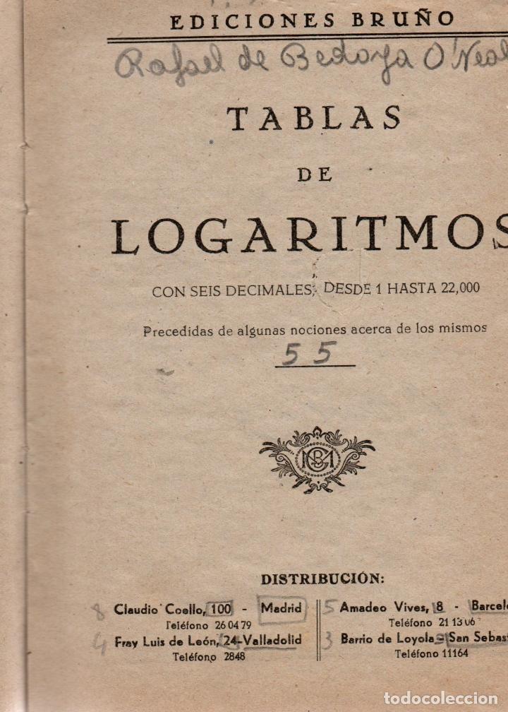 Libros de segunda mano: TABLAS DE ALGORITMOS. EDICIONES BRU&Ntilde;O. - Foto 2
