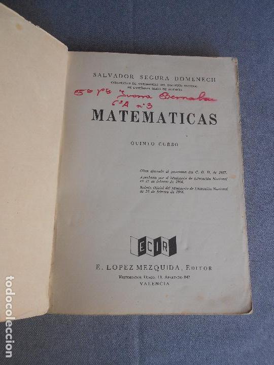 Libros de segunda mano: MATEMATICAS V CURSO. S. SEGURA - Foto 2