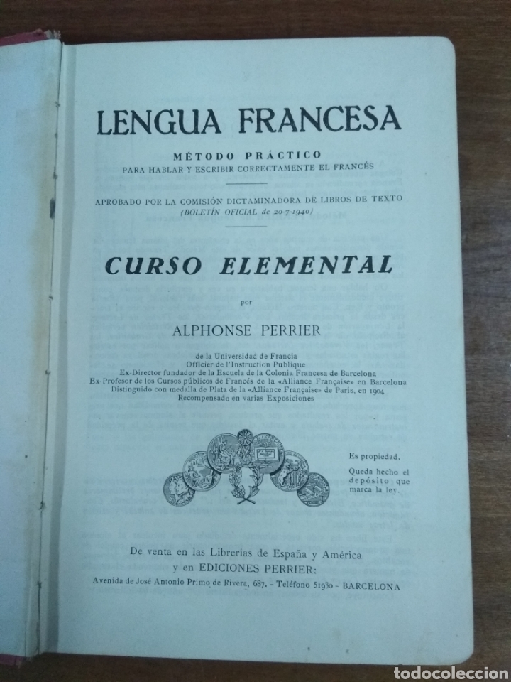 Libros de segunda mano: Lengua francesa. Curso elemental. A. Perrier. A&ntilde;os 40 - Foto 2