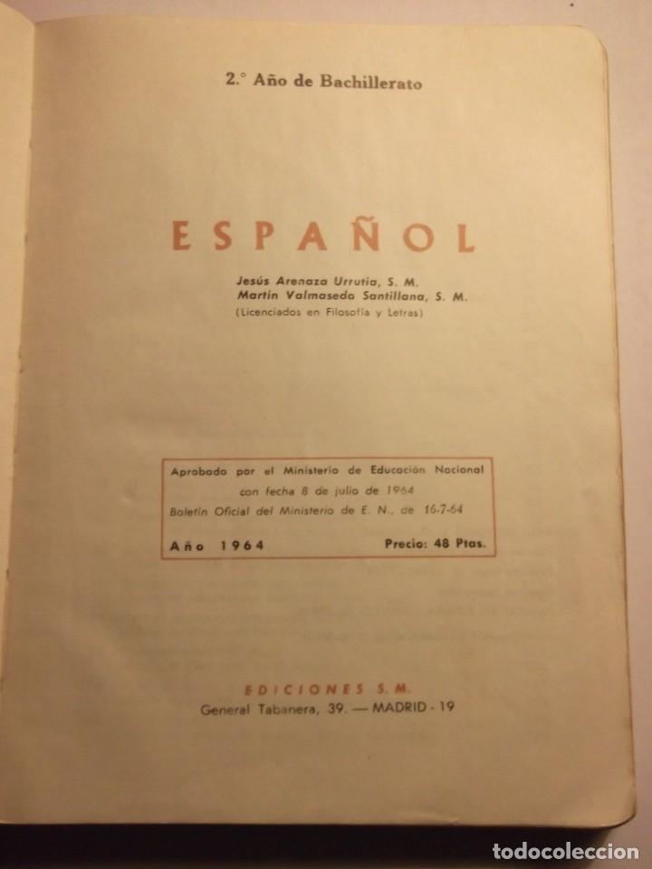Libros de segunda mano: LIBRO DE ESPA&Ntilde;OL. 2&ordm; CURSO DE BACHILLERATO. SM. PLAN 1957. - Foto 2