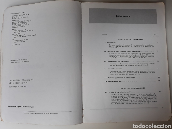 Libros de segunda mano: HACIA LA MATEM&Aacute;TICA I. Ed. ALHAMBRA 1975 - Foto 3