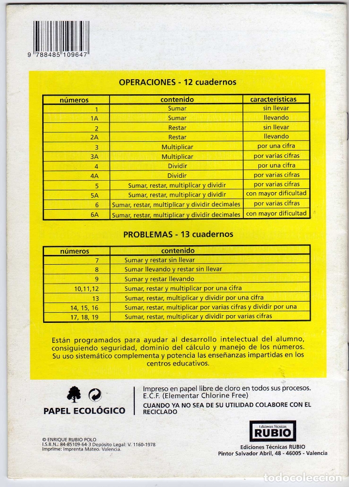 Libros de segunda mano: PROBLEMAS RUBIO - DE SUMAR Y RESTAR LLEVANDO 9 - Foto 2