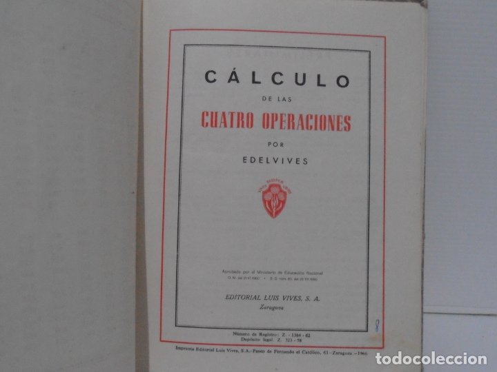 Libros de segunda mano: LIBRO DE TEXTO, CALCULO DE LAS CUATRO OPERACIONES, EDELVIVES - Foto 2