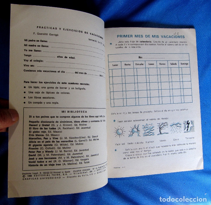 Libros de segunda mano: CUADERNO DE PR&Aacute;CTICAS Y EJERCICIOS DE VACACIONES. 3 PRIMARIA. EDITORIAL TEIDE, 1970. - Foto 2