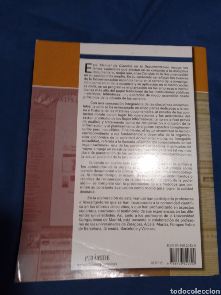 Libros de segunda mano: MANUAL DE CIENCIAS DE LA DOCUMENTACI&Oacute;N. JOS&Eacute; L&Oacute;PEZ YEOES - Foto 2